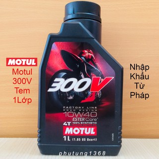 Nhớt Motul 300V Tem 1 lớp Motul FL Road Racing 4T 10w40 1 Lít . Made in France - Mẫu Tem Xuất Châu Á
