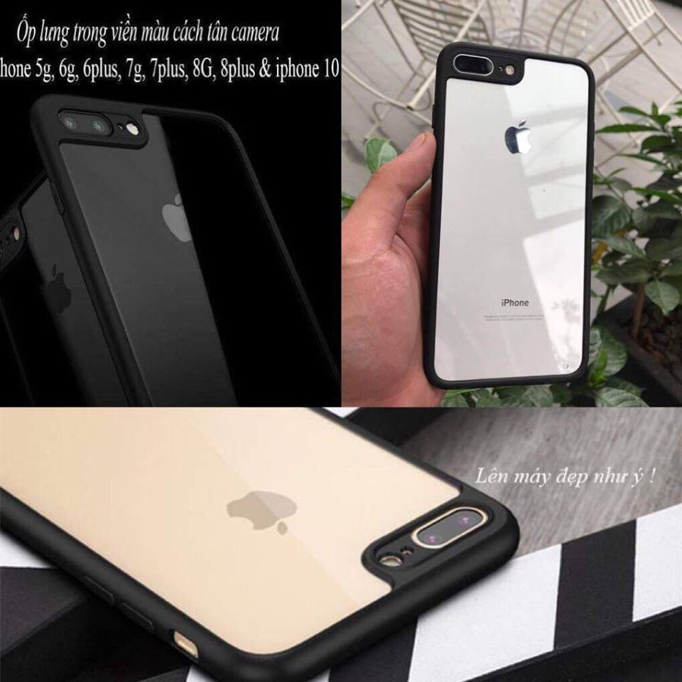 Ốp lưng trong viền màu iPhone 5,5s, 6,6plus, 7,7plus, 8,8plus, Iphone X dẻo cách tân camera