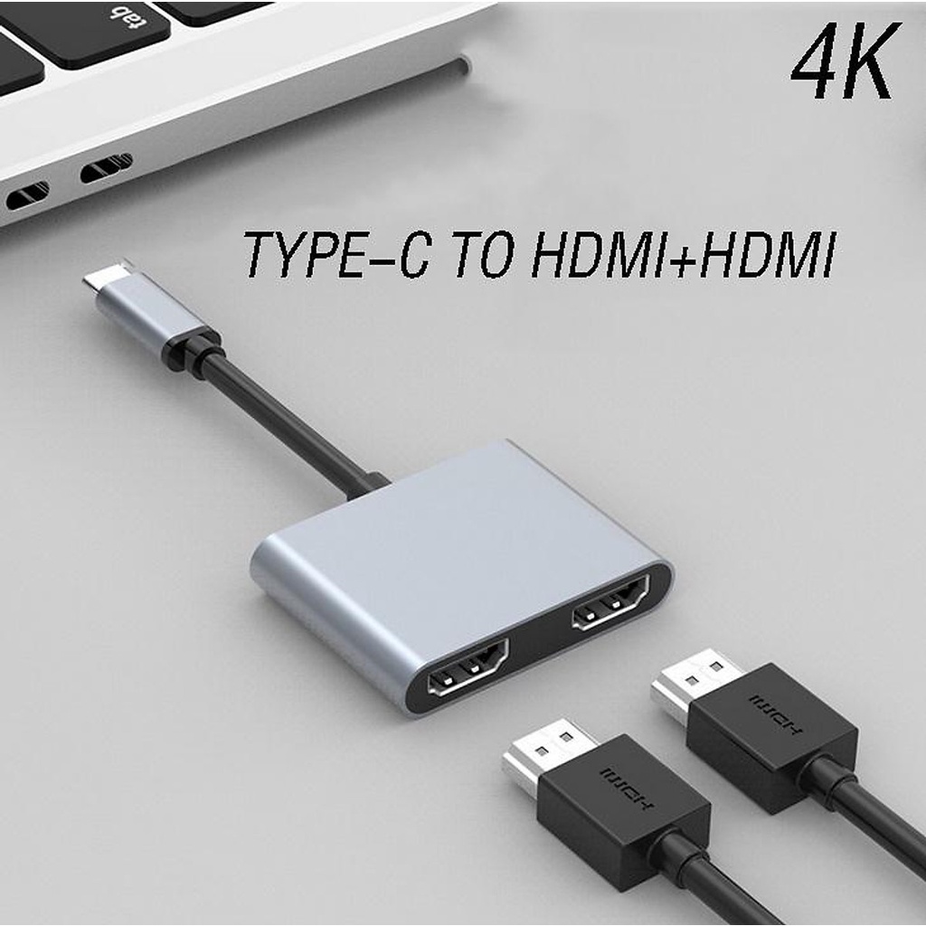 Hub usb type-c  ra HDMI + HDMI hỗ trợ 4k60hz cho laptop Táo Pro, Air, máy tính bảng Táo chip M1, Surface