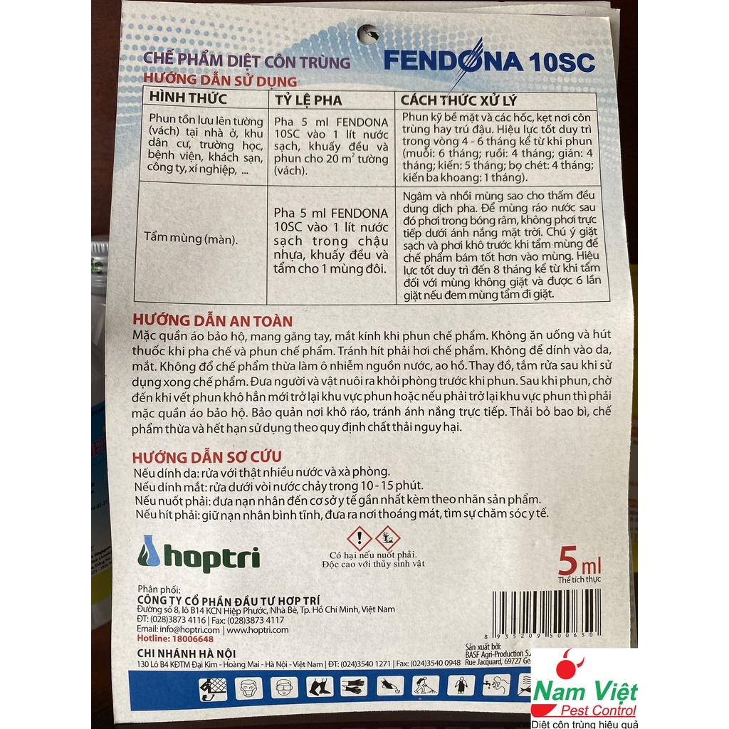 Fendona 10SC Thuốc diệt muỗi, diệt kiến, diệt gián, bọ chét, rận, kiến ba khoang  của Đức - Loại vỉ 5ml