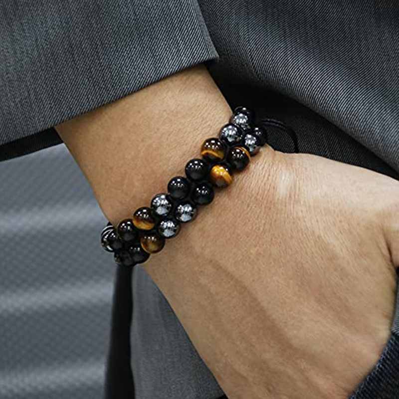 Vòng Đeo Tay Đá Obsidian Mắt Hổ 8mm Từ Tính Bảo Vệ Cho Nam Và Nữ