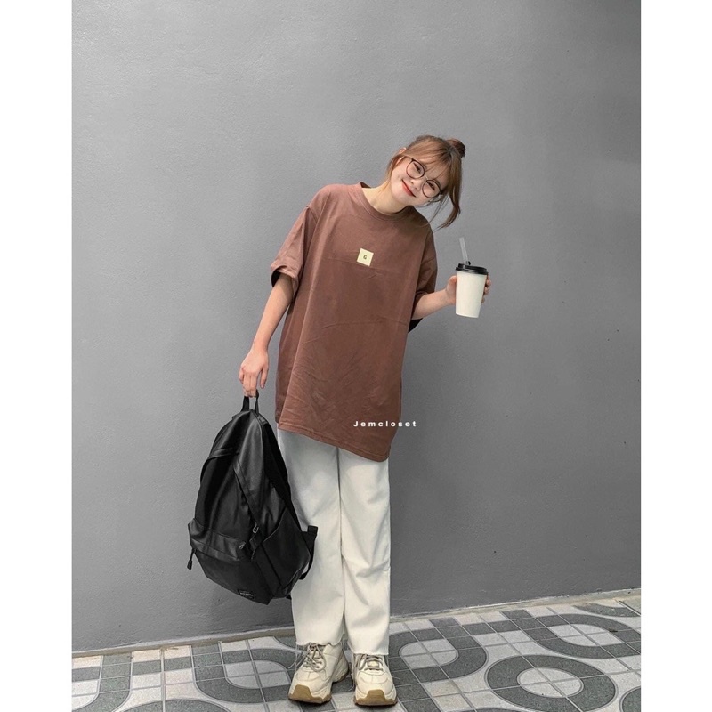 Set Đồ Áo Thun Nâu G quần kaki trắng 🌸đồ bộ áo phông unisex form rộng quần ống rộng Ulzzang🌸