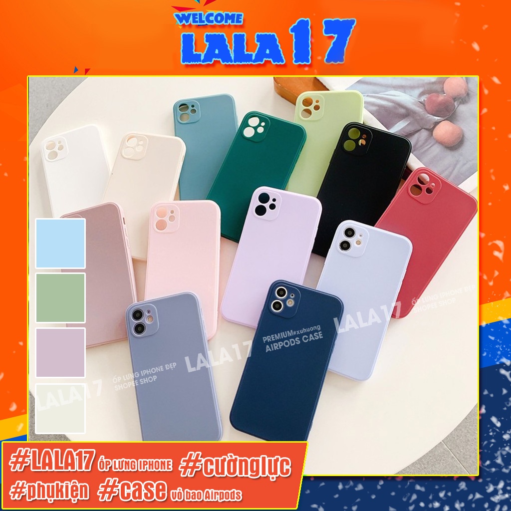 Ốp lưng iphone đẹp màu trơn cạnh vuông TPU dẻo bảo vệ camera
