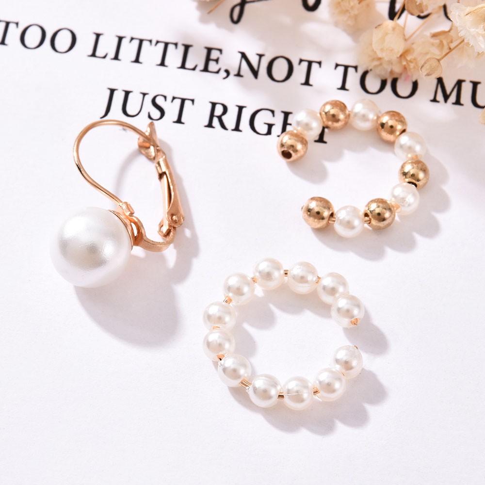 Bộ 3 Khuyên Tai Đính Ngọc Trai Nhân Tạo Sang Trọng Cho Nữ