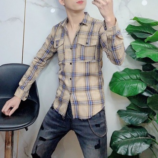 Áo sơ mi nam bbr dài tay kẻ sọc caro rách gấu , chất liệu cotton không phai màu hay xù lông