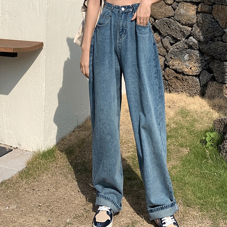 Quần Jeans Nữ Lưng Cao Ống Rộng Plus Size Thời Trang