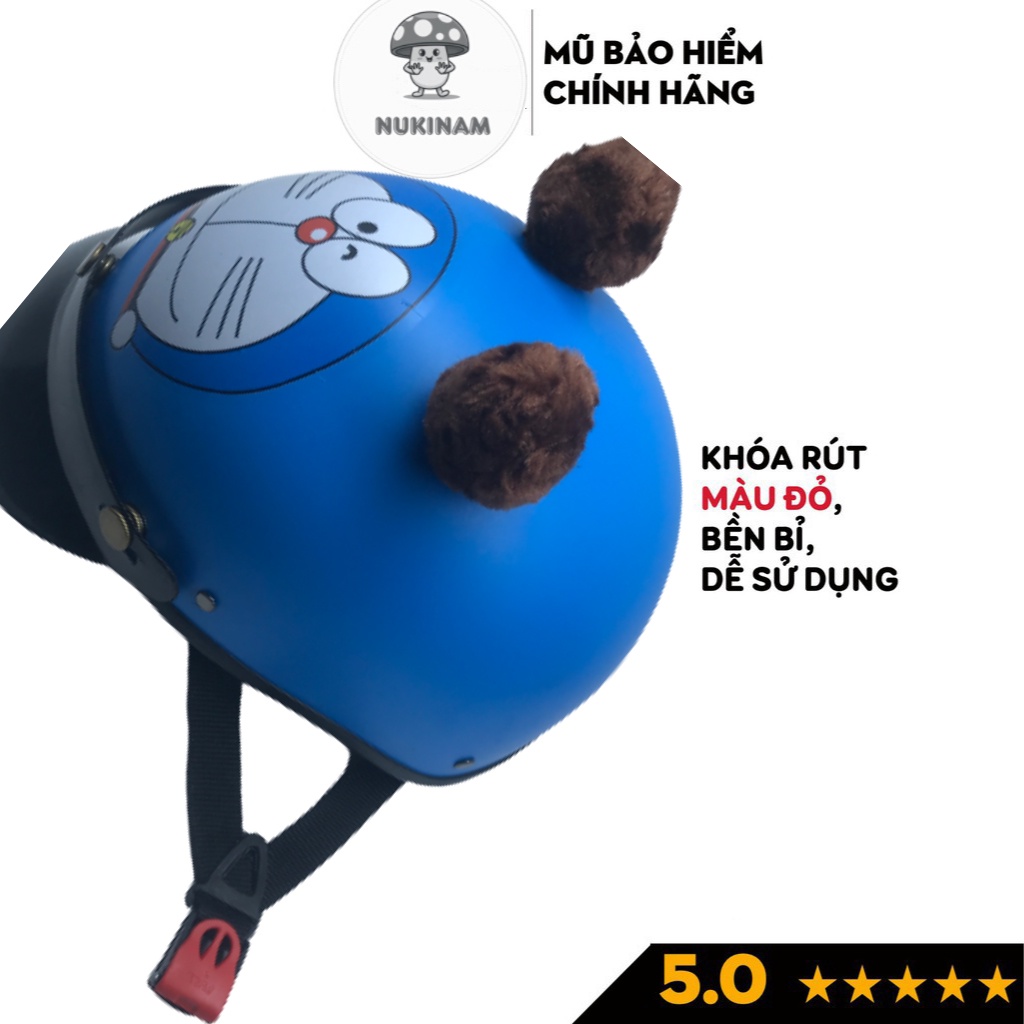 Mũ bảo hiểm nửa đầu có tai Doremon siêu dễ thương, Mũ bảo hiểm 1/2 có tai, Size vòng đầu từ 52 tới 58 cm, Shopee Nukinam
