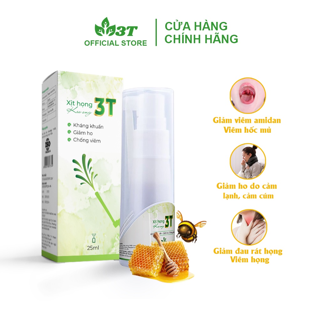 Xịt Họng Keo Ong 3T Giảm Ho, Đau Ngứa Rát Họng, Giảm Đau Amidan, VA (Chai 25ml)