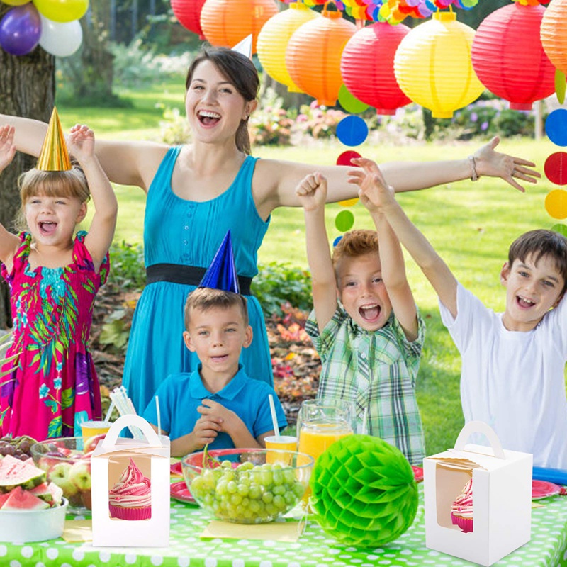 Set 50 Hộp Đựng Bánh Cupcake Màu Trắng Có Cửa Sổ Tiện Dụng