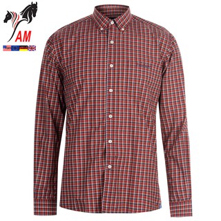 [100% cotton] Áo Sơ Mi Nam Dài Tay Pierre Cardin Cotton Long Sleeve Check Shirt Mens  ( Đỏ sọc Caro- UK )