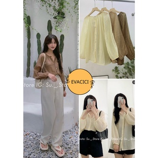 Áo sơ mi nữ voan tơ cổ tròn, áo sơ mi nữ dài tay cổ tròn chất voan tơ SM025