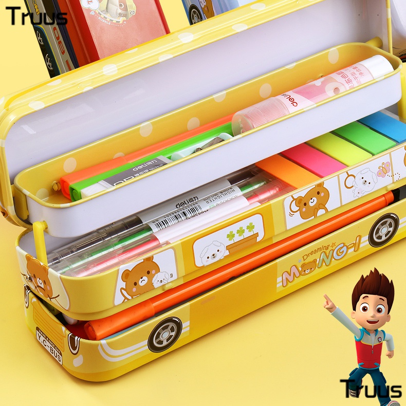 Hộp Bút Ba Tầng Cỡ Lớn In Hình Xe Hơi Deli Wang Wang Dành Cho Học Sinh Tiểu Học Mẫu Giáo Nam Nữ