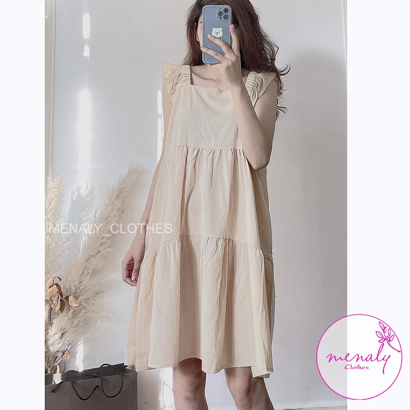 Váy babydoll ngắn nữ cánh tiên cổ vuông VH044, mẫu váy tiểu thư nữ tính kiểu dáng đơn giản 2 màu cơ bản | BigBuy360 - bigbuy360.vn