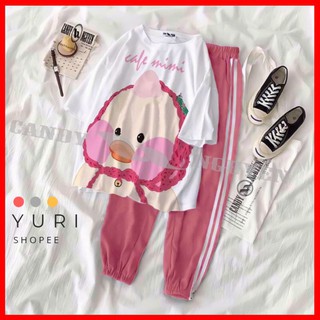 Set áo thun bé gà màu hồng quần sọc hồng yurishopee