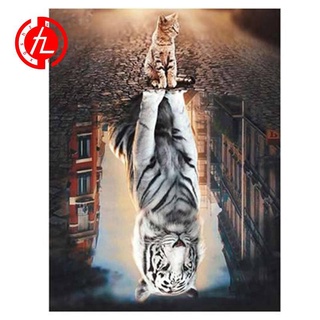 Tranh Thêu Chữ Thập Đính Đá Kim Cương Hình Mèo Con Hổ