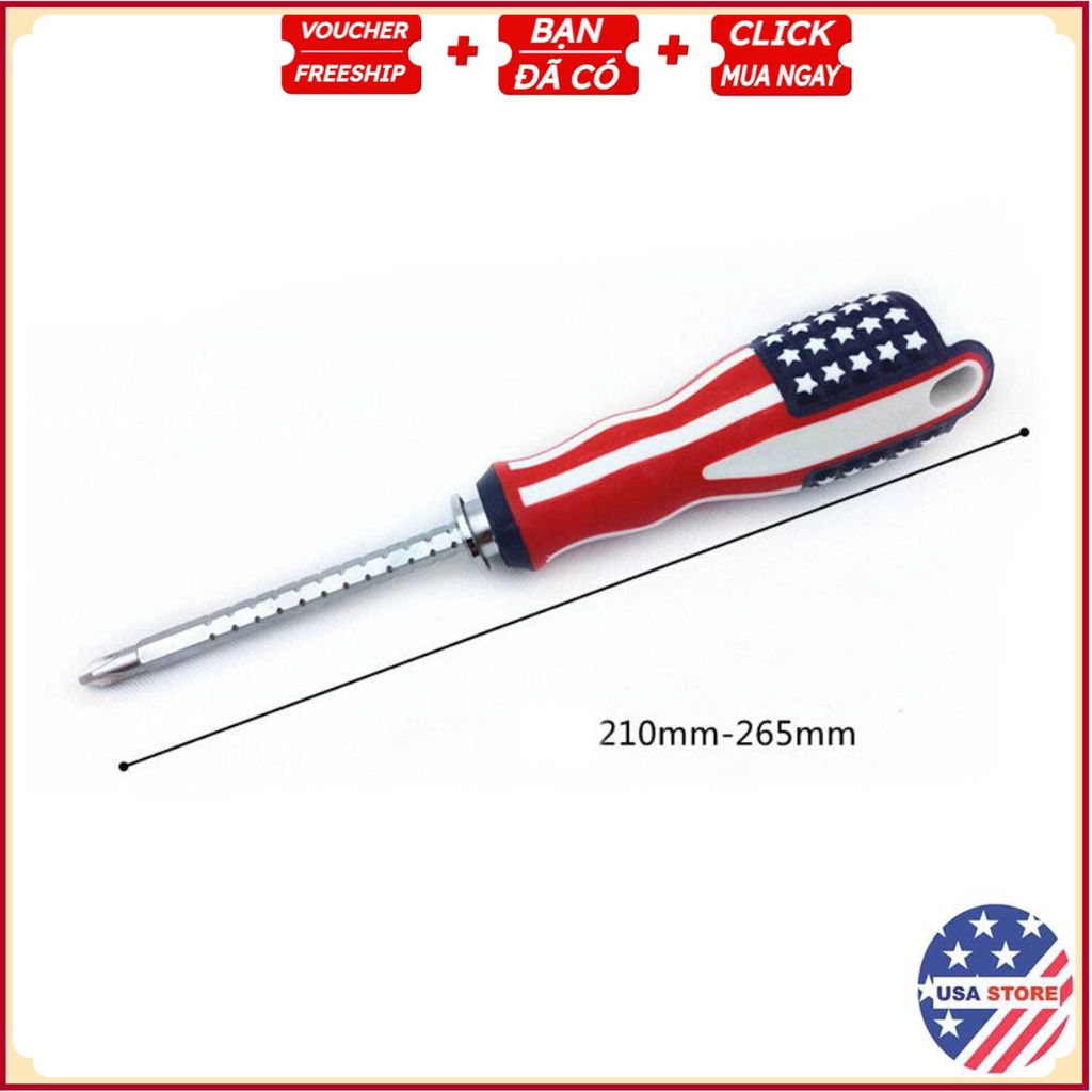 Chiếc Tô Vít CÁN CỜ MỸ - Tua Vít Hai Đầu Bằng Thép Sửa Chữa Gia Đình - 4 Cạnh/2 Cạnh - Kéo Dài 22 - 26Cm