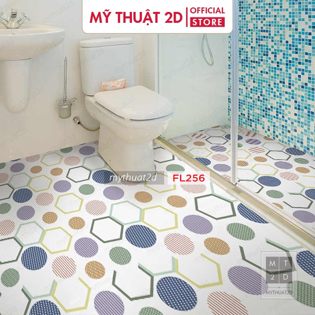 Decal Gạch Bông Dán Sàn Nhà họa tiết hoa văn hình lục giác - FL256 kt 120x60cm
