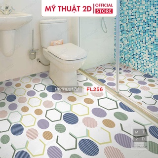 Decal Gạch Bông Dán Sàn Nhà họa tiết hoa văn hình lục giác - FL256 kt 120x60cm