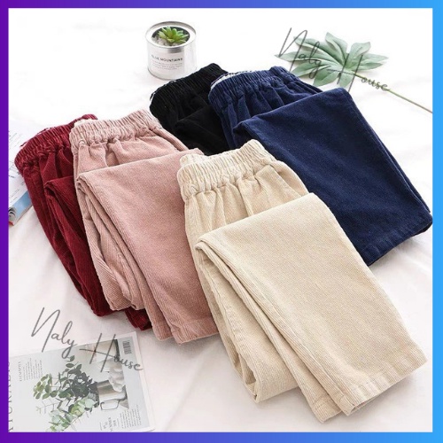 Quần Baggy Nhung size S M L XL  Màu Đen, Be, Xanh, Hồng Hàng Loại 1