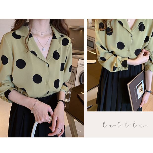 Áo voan họa tiết chấm bi phong cách Hồng Kông cổ điển thời trang  dành cho nữ