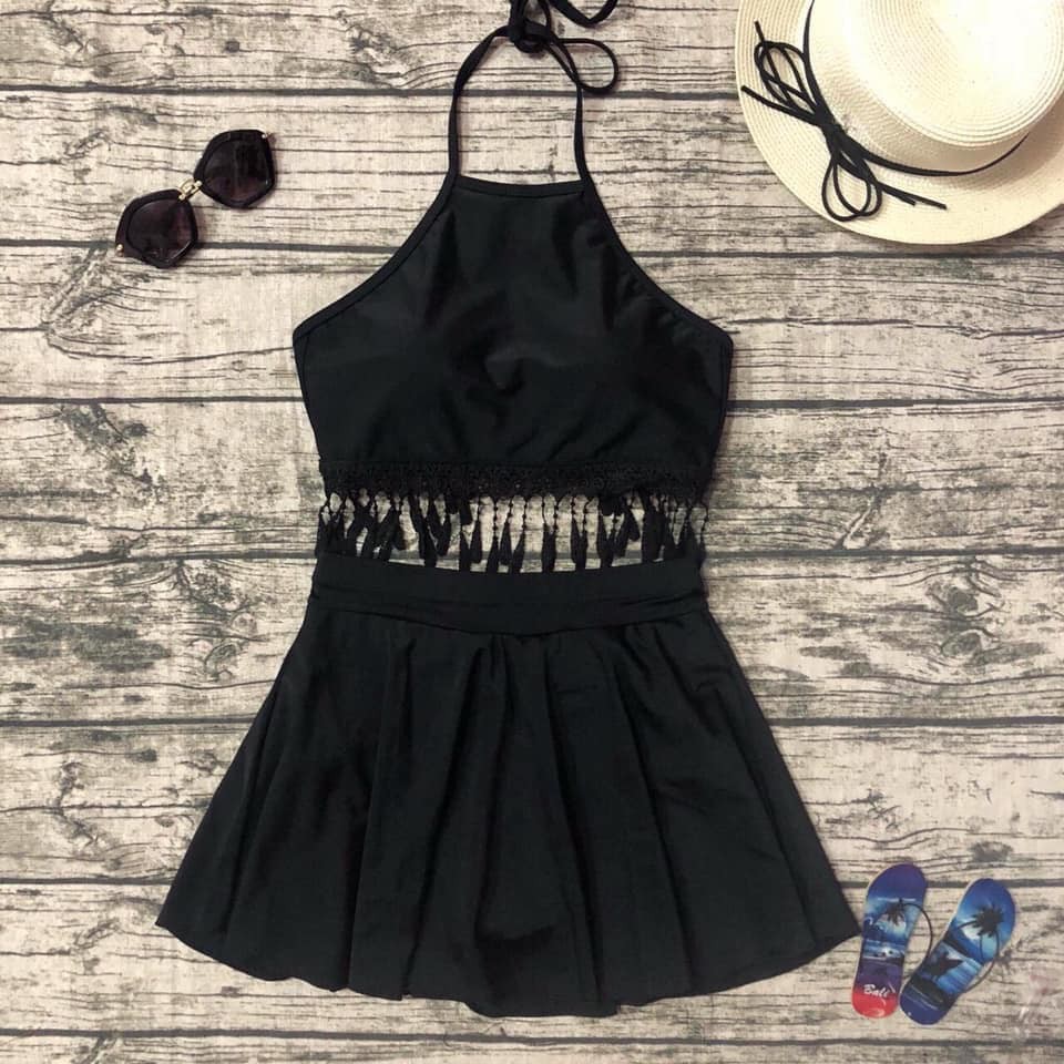 Bikini Áo tắm 2 mảnh tua rua đen váy xòe (Ảnh thật khách) | BigBuy360 - bigbuy360.vn