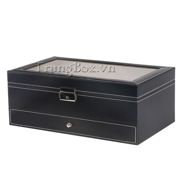 Hộp Đựng Đồng Hồ Trang Sức và Kính Mát Vỏ Da 2 Tầng - Mã 619