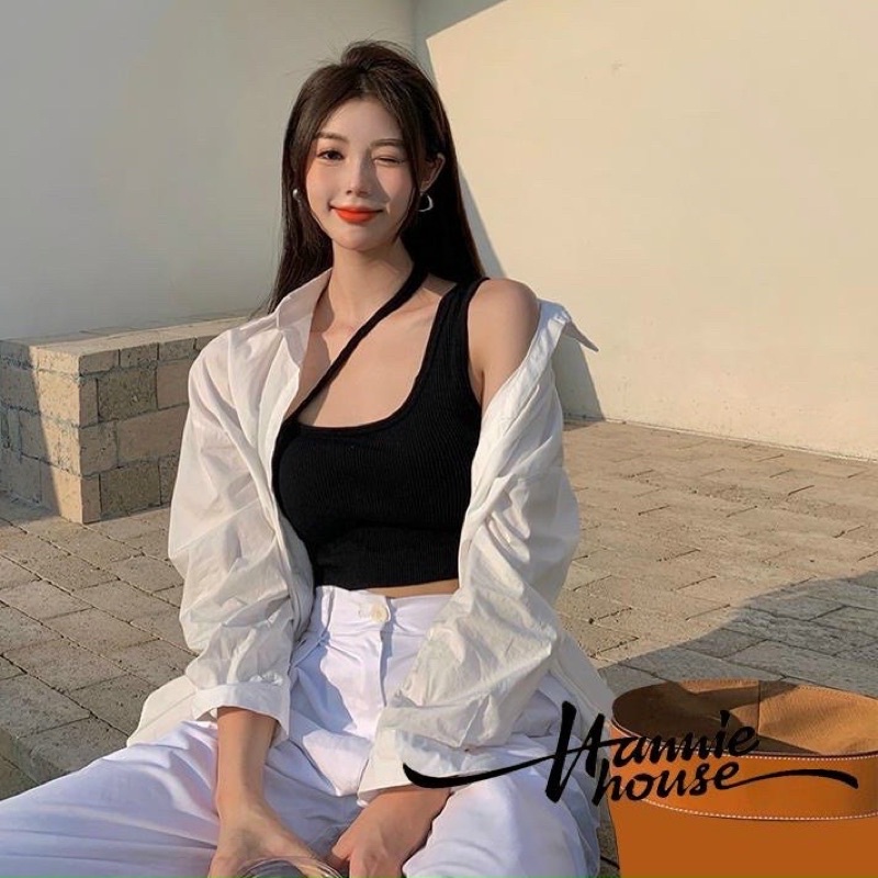 Áo kiểu chéo vai croptop chất thun gân - nyHP alohashop91