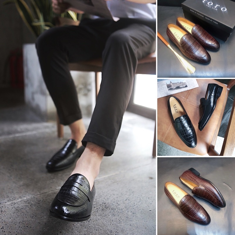 Giày Lười Loafer nam đai khoét dập vân da bò nguyên tấm Toroshoes Mã M630 (2 màu)