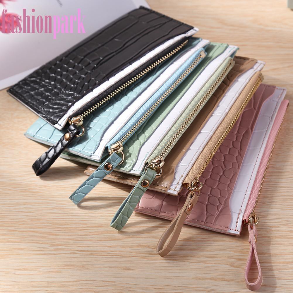 (FAS) Fashion Women PU Alligator Pattern Card Holder Contrast Color Mini Wallet