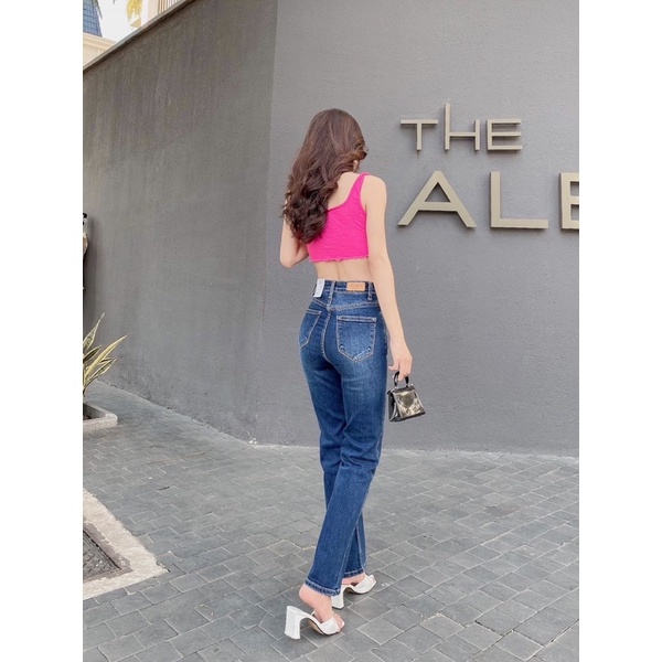 Quần jeans ống suông 2 nút