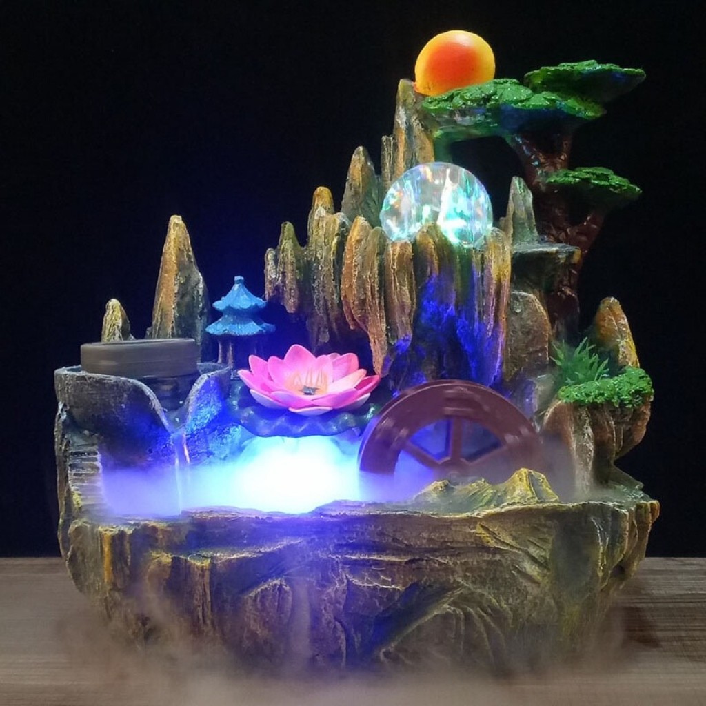 Máy tạo khói thác nước phong thủy , hồ bán nguyệt đèn led nháy 7 màu , đủ bộ cả nguồn | BigBuy360 - bigbuy360.vn