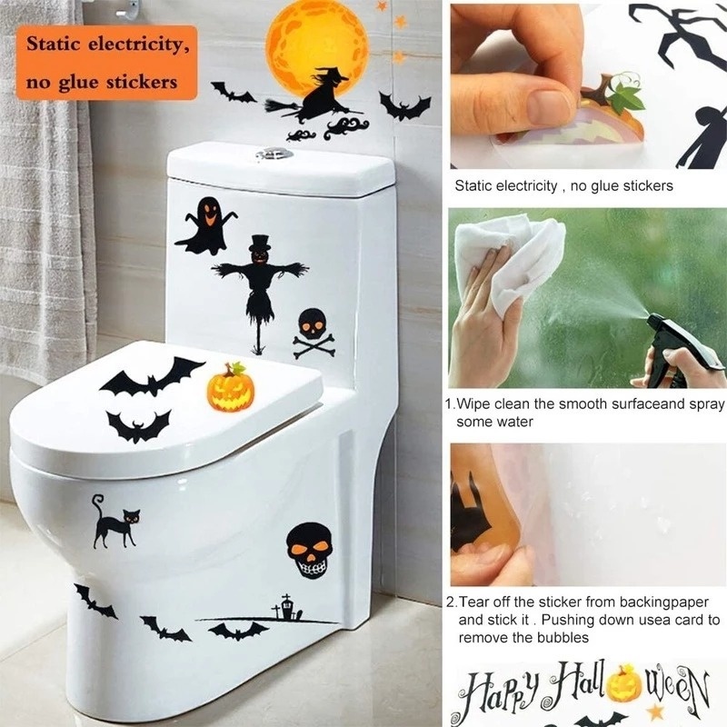 1 Tấm Sticker Dán Tường Tự Dính Họa Tiết Halloween Dễ Thương Bắt Mắt