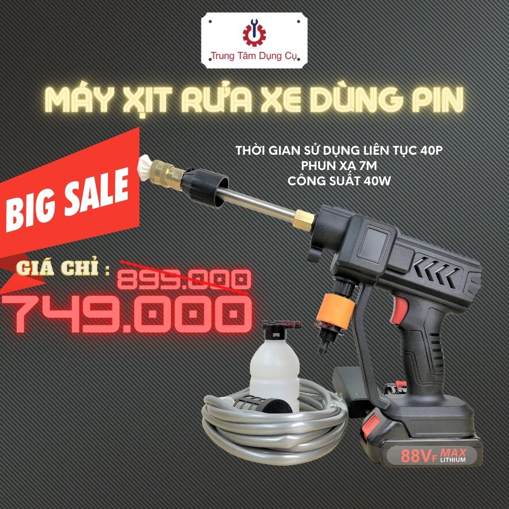 Máy Xịt Rửa Xe Dùng Pin Áp Lực Cao