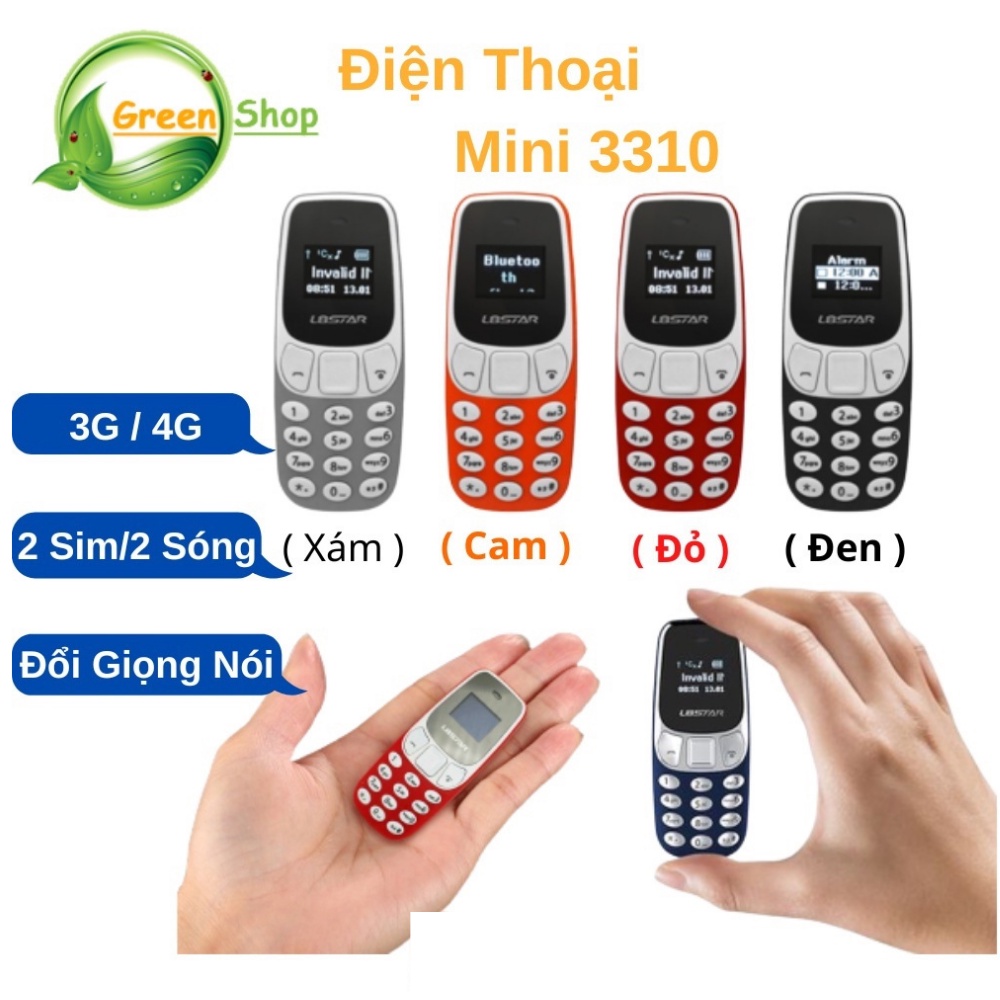 Điện thoại Mini 3310 đủ màu lựa chọn - 2 Sim 2 Sóng kết nối mạng 3G/4G - Thay đổi giọng nói nghe nhạc