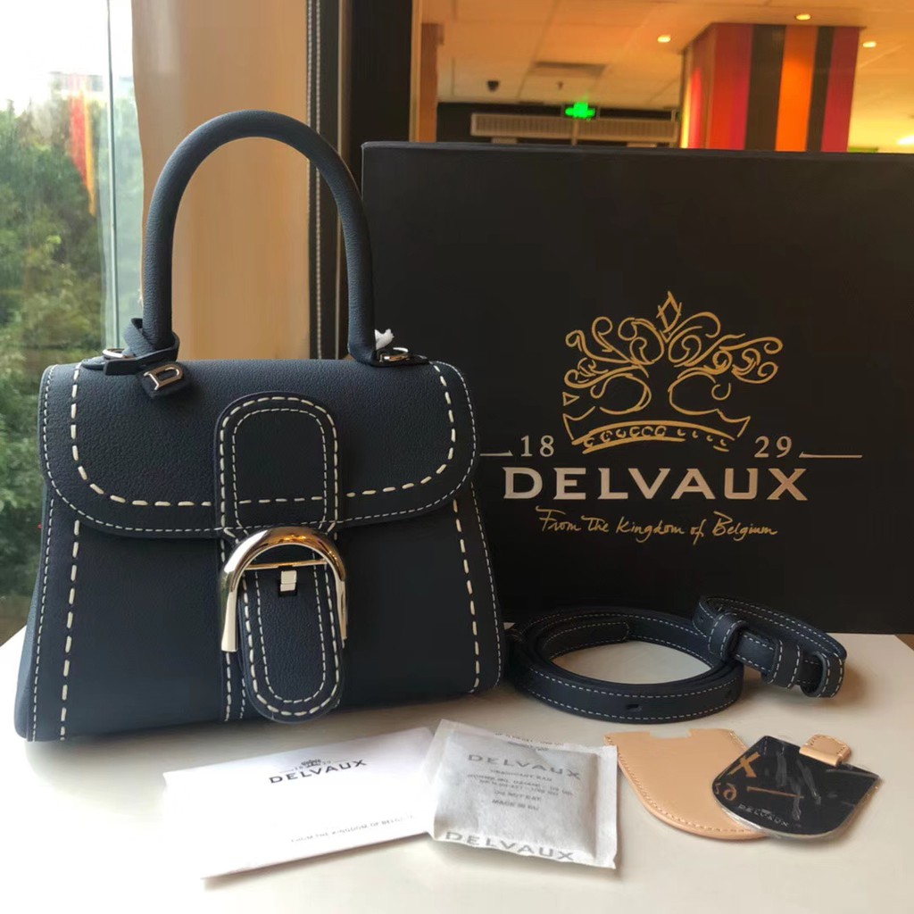 Sẵn - Hà Nội -Túi DELVAUX BRILLIANT MINI 20CM DA TOGO LEATHER THÊU CHỈ TRẮNG Duy nhất 1 chiếc