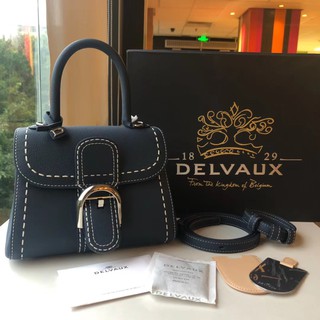 Sẵn - Hà Nội -Túi DELVAUX BRILLIANT MINI 20CM DA TOGO LEATHER THÊU CHỈ TRẮNG Duy nhất 1 chiếc
