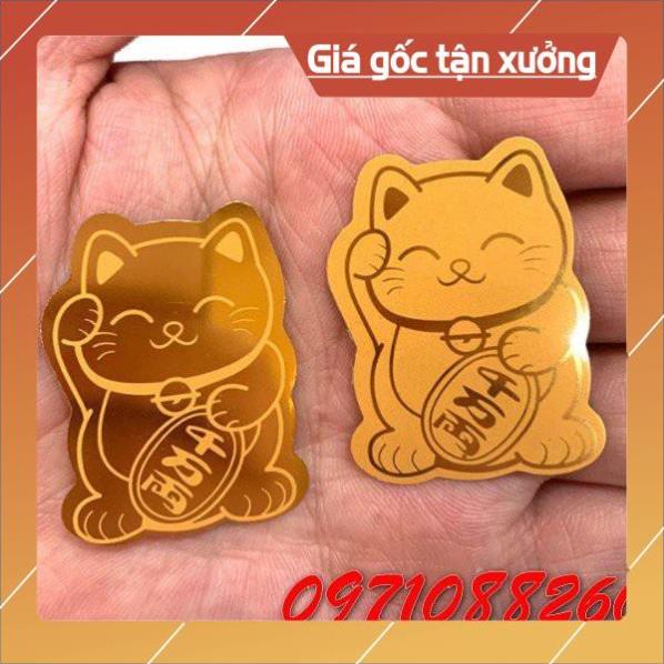 Mèo thần tài mạ vàng 24k 2023 rước lộc vào nhà / Miềng dán thần tài