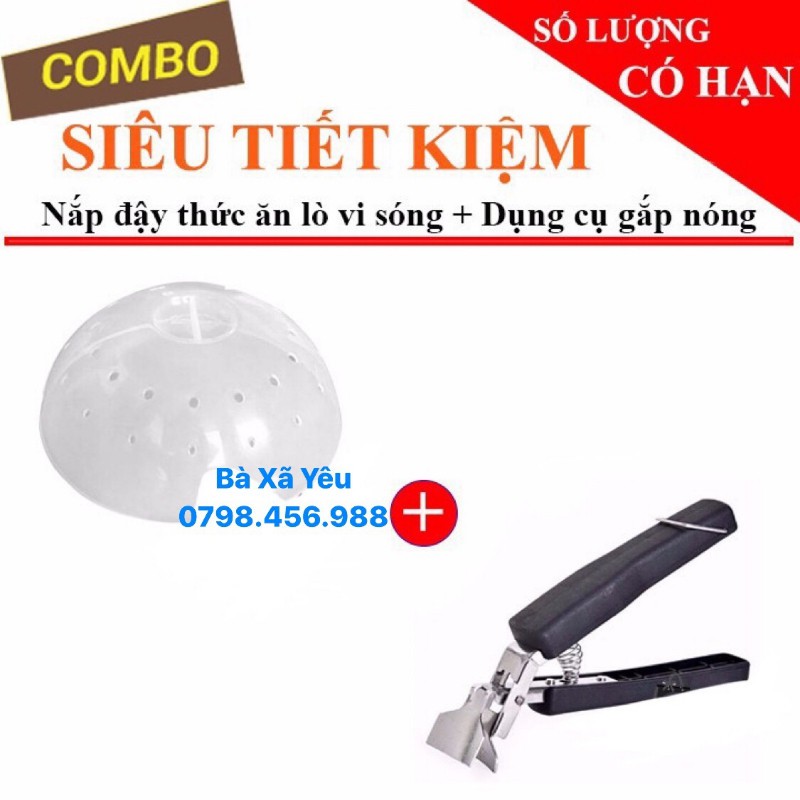 Combo Nắp Đậy Thức Ăn Lò Vi Sóng + Dụng Cụ Gắp Nóng