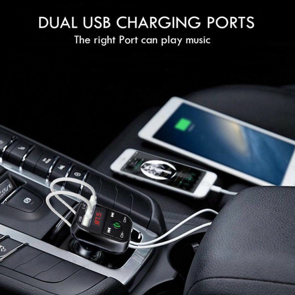 Tẩu nghe nhạc MP3 trên ô tô đường truyền Bluetooth 2ADP, tích hợp bộ phát FM, kèm cổng sạc nhanh USB