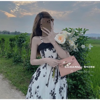 VÁY HOA XÒE 2 DÂY LỤA HÀN SIÊU XINH