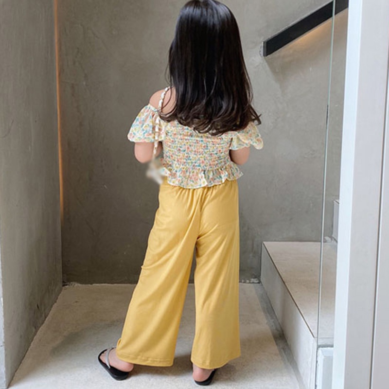 Bộ Áo Tay Phồng Phối Quần Dài Ống Rộng Cho Bé Gái (Có Bán Lẻ)