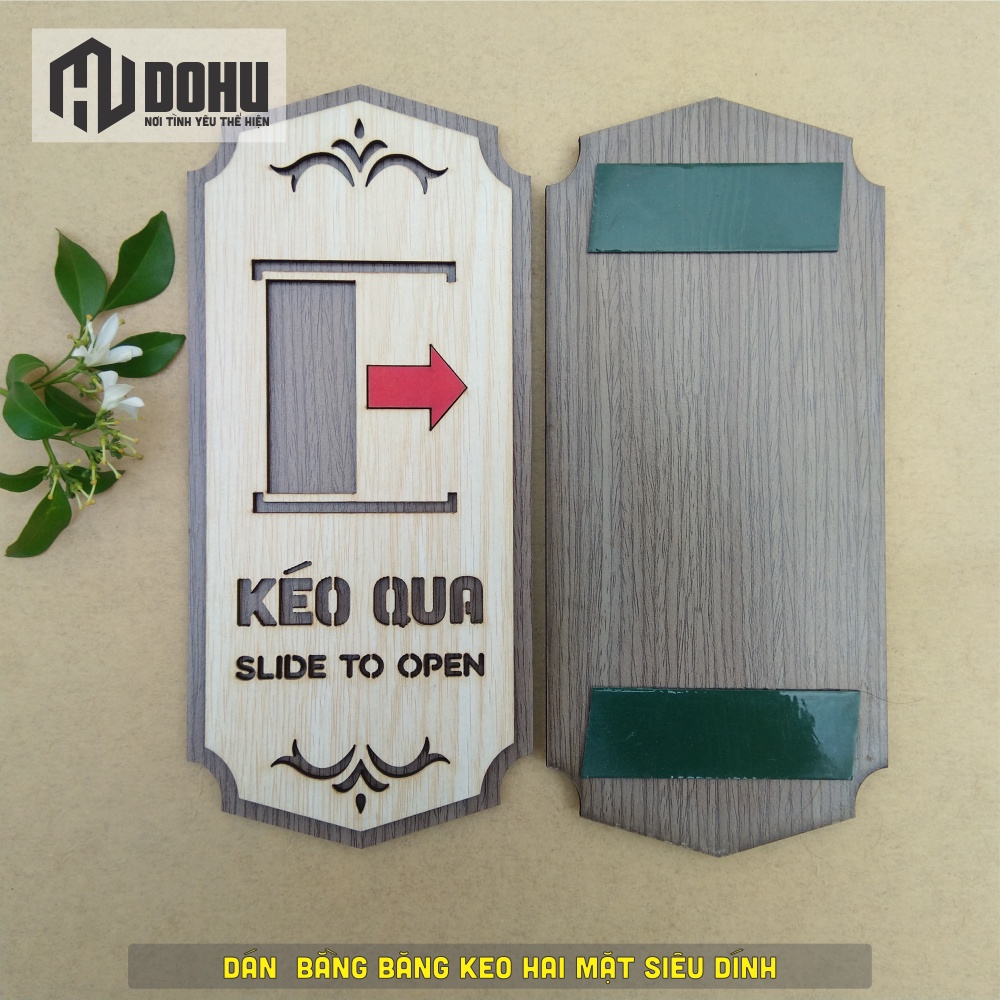 Bảng Kéo Mở Cửa - Slide To Open Bằng Gỗ [DOHU330] Dán cửa băng keo 2 mặt - Phong cách vintage sang trọng độc đáo