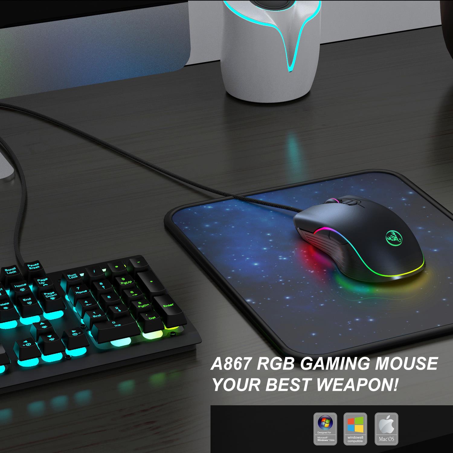 Chuột Chơi Game AMORUS HXSJ A867 Màu Dạ Quang RGB