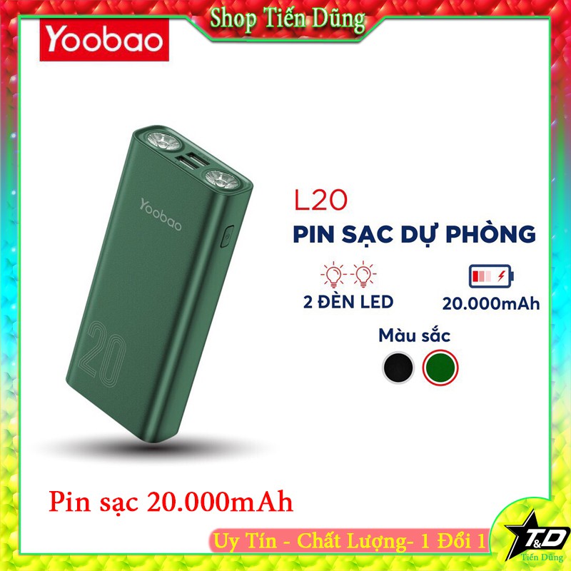 Pin Sạc Dự Phòng Yoobao L20 20000mAh Tích Hợp 2 Đèn LED Siêu Sáng Chính Hãng
