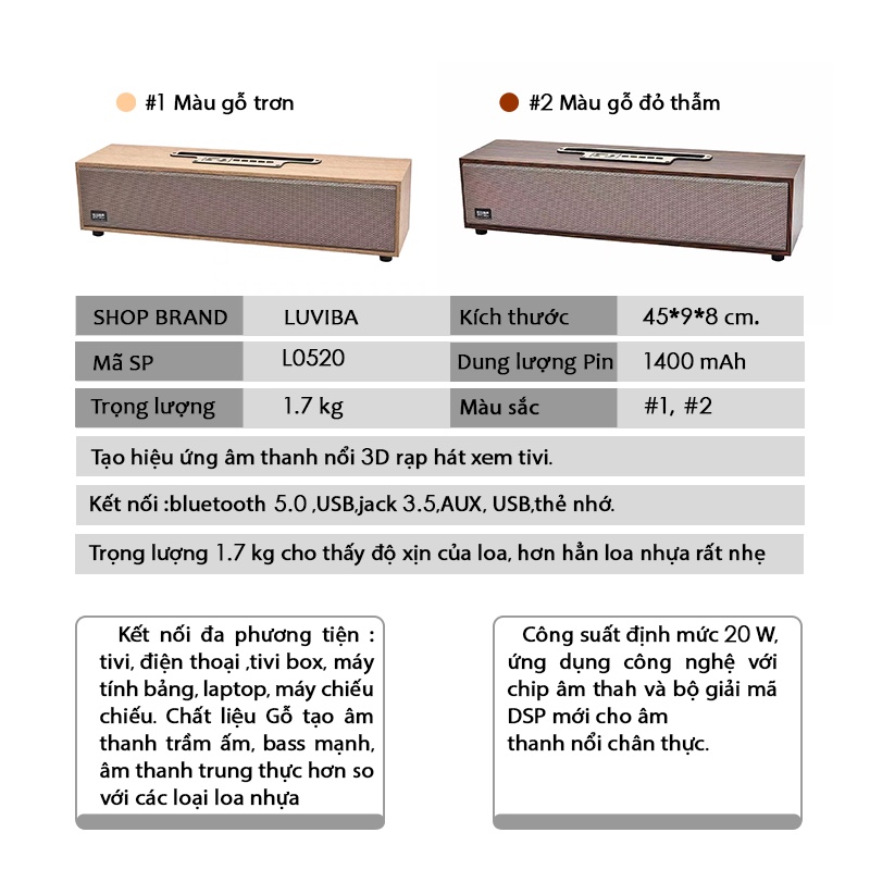 Loa bluetooth máy tính để bàn mini bass mạnh to cute decor LUVIBA LO520