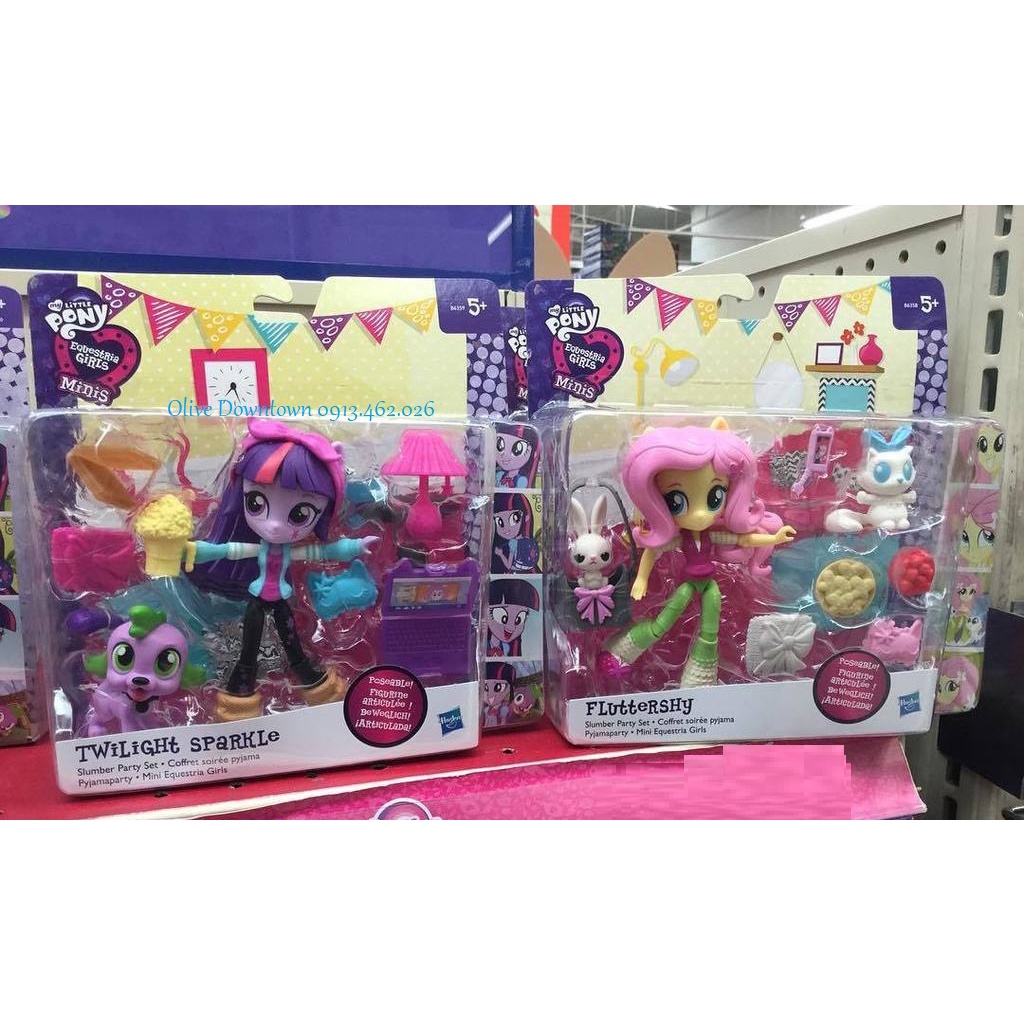 Set 2 HỘP 💈💈 Búp bê Pony 12cm & Thú cưng chủ đề Buổi tiệc ngủ  – My Little Pony Minis Playset