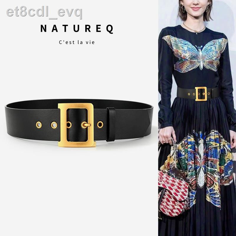 Thắt lưng da bò nguyên lớp hình chữ D của nữ chất kết hợp tất cả quần jean eo rộng với áo len khoác váy