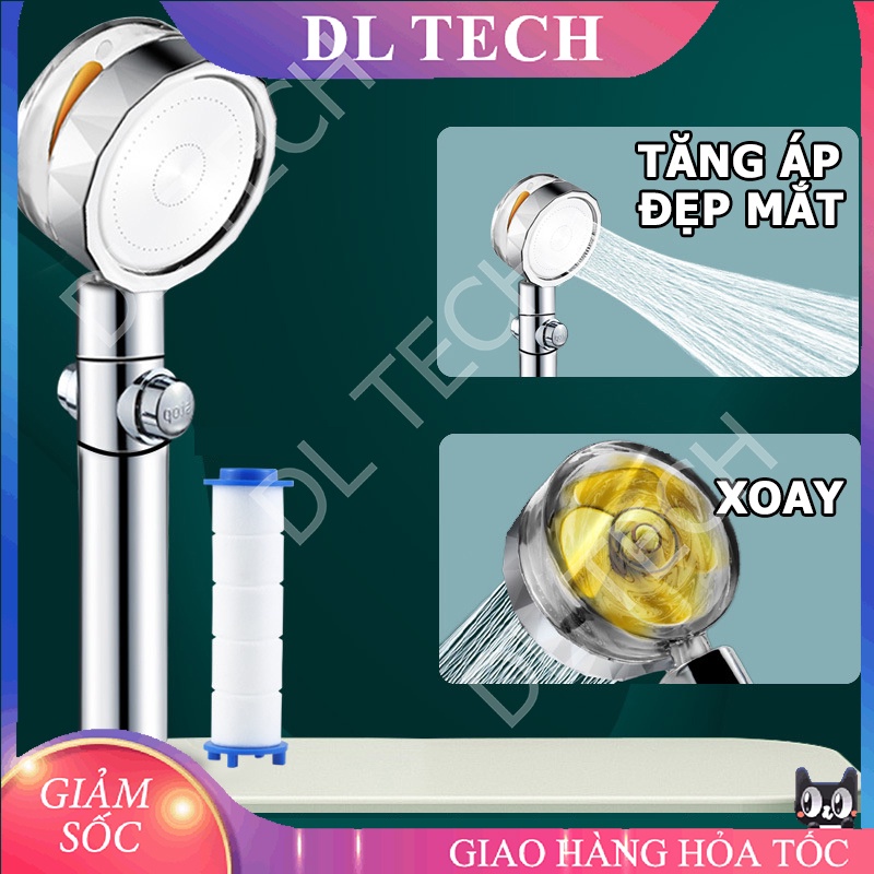 Bát sen Đầu vòi sen tăng áp DB011 cánh quạt đầu xoay 360 độ đầu vòi hoa sen có nút nhấn stop tắt bật DL TECH