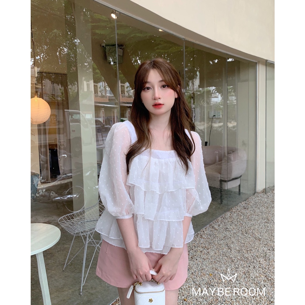 Set áo cổ vuông tay bồng dáng suông chân váy cạp cao chữ A Miracle Love Set
