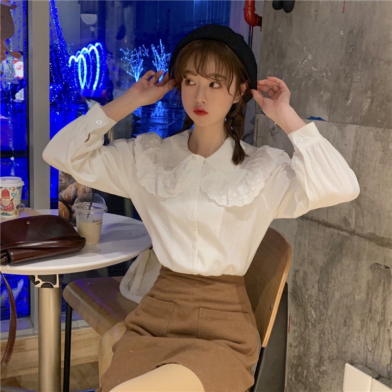 Áo Sơ Mi Trắng Cổ Bèo Tay Phồng - Áo Sơ Mi Tiểu Thư Cổ Bèo Tay Dài | BigBuy360 - bigbuy360.vn